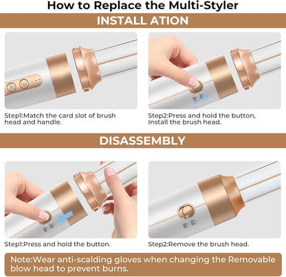 7 in 1 Hair Dryer Brush,  Powerful Blow Dryer Brush with Auto- Wrap Curler, Detachable Fast Drying, Volumizing, Curling, Straightening, Ionic Hair Dryer with Diffuser, Hair Styling Tools