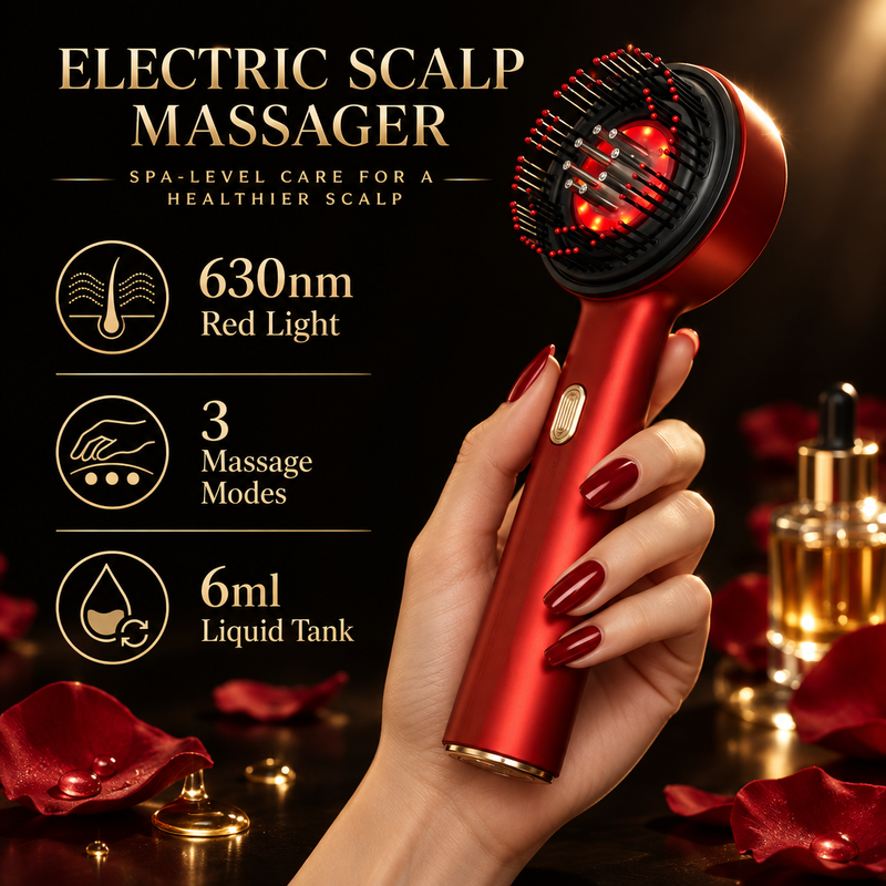 Electric Scalp Massager - Spa-level care with 630nm Red Light, 3 Massage Modes, 6ml Liquid Tank
